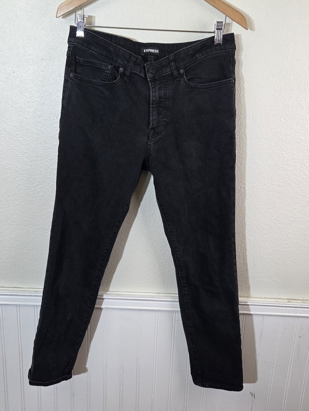 Express Men's Slim Jeans 32x30 Black Stretch Denim 98% Cotton Dark Wash